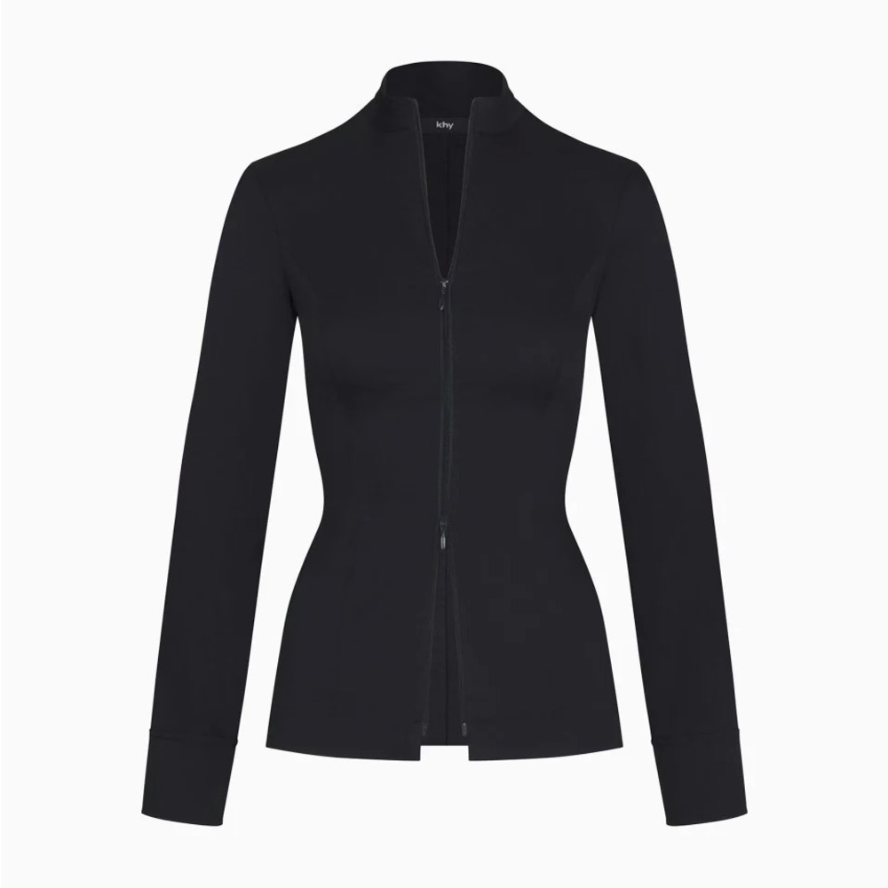 Women’s Black Zip-Front Long-Sleeve Blouse
